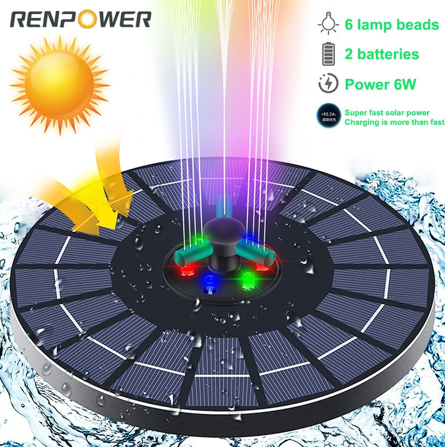 Air pancut solar dengan lampu berwarna 4W6W muncung berputar boleh menyimpan elektrik untuk landskap taman terapung air pancutan air